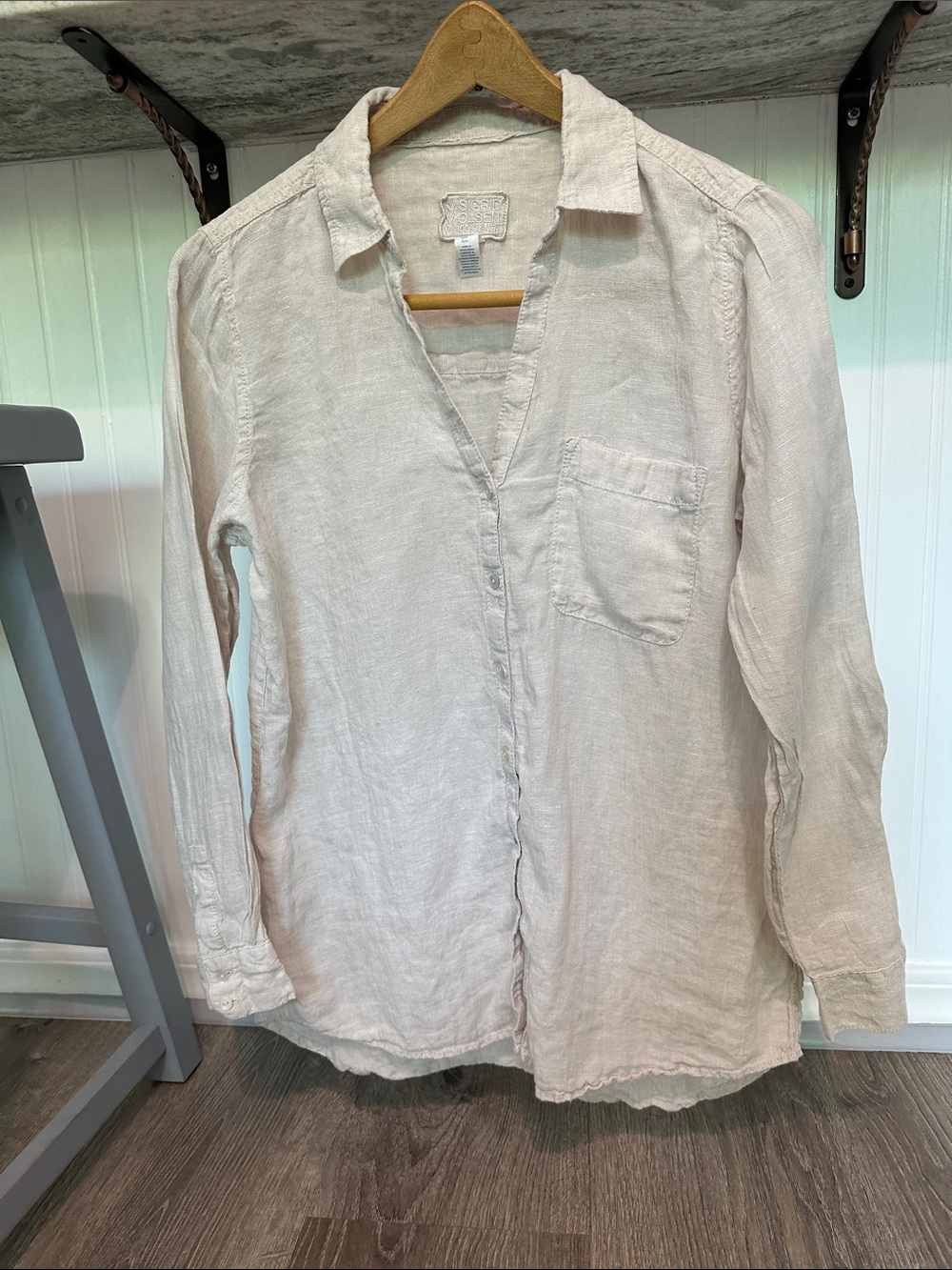Sigrid Olsen Linen Button-Front Shirt Cream 100% Linen